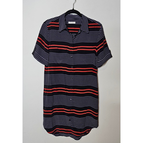 Equipment Femme 100% Silk S/P Button Stripe Shirt Shift Collar Dress Tab Sleeve‎ - Picture 1 of 5